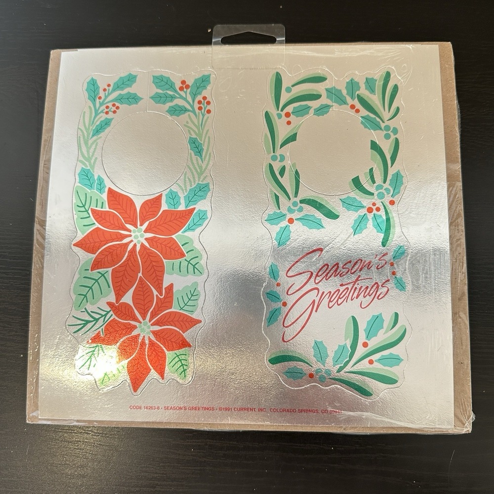 Vintage Current Brand Christmas Door‎ Hangers On Cards In Package Poinsettia USA